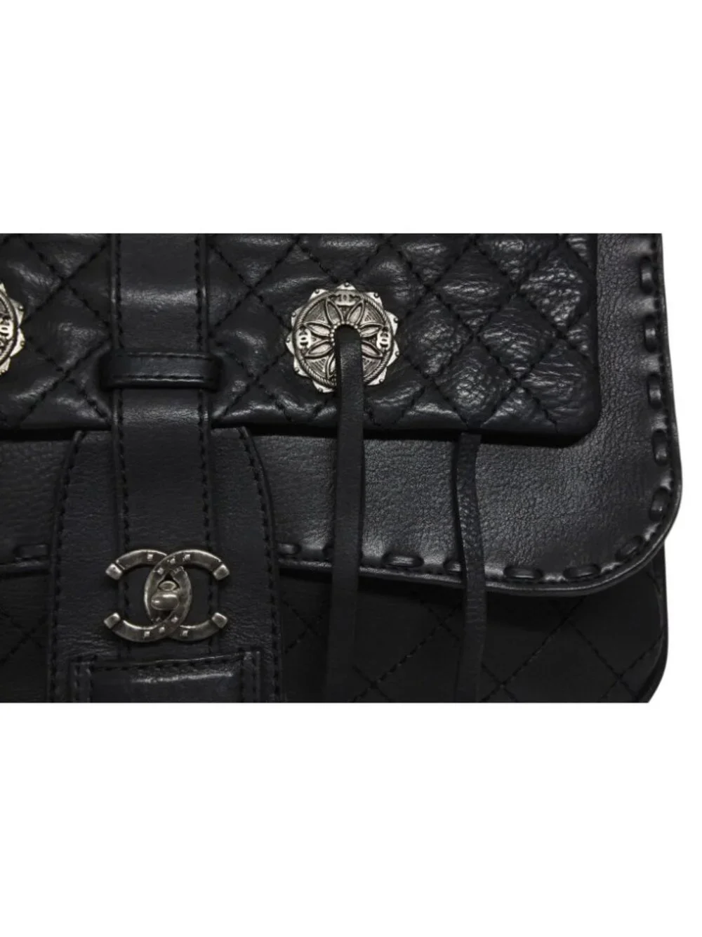 Chanel Paris Dallas Fringe Flap Saddle Bag Quilted Calfskin Black